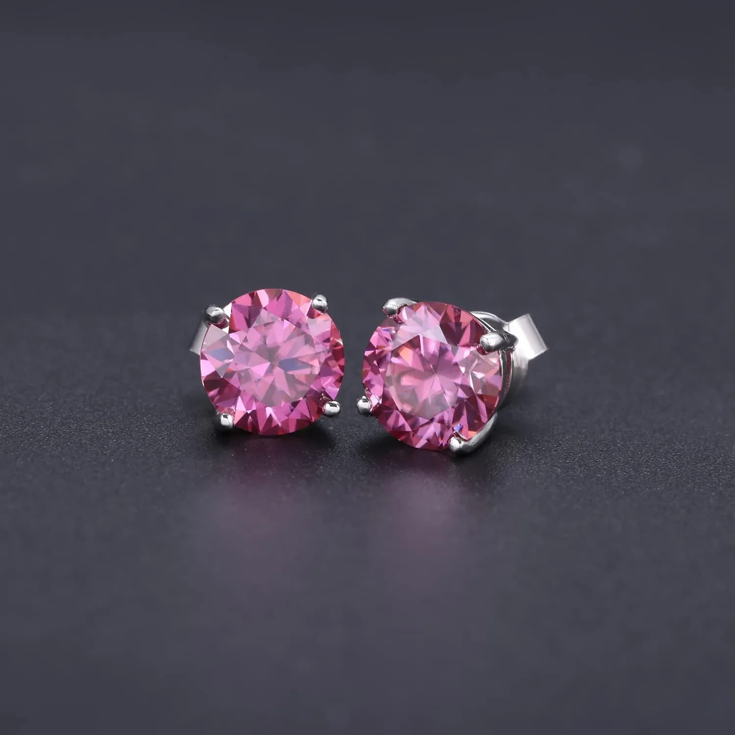 Moissanite Stud Earrings - 2.0 TW 8mm Pink/Yellow/Champagne/Garnet/Rainbow-Blue/Orange/Grey Lab Created imitation Diamond Earrings 925 Sterling Silver 18k White Gold Plated Wedding Earrings