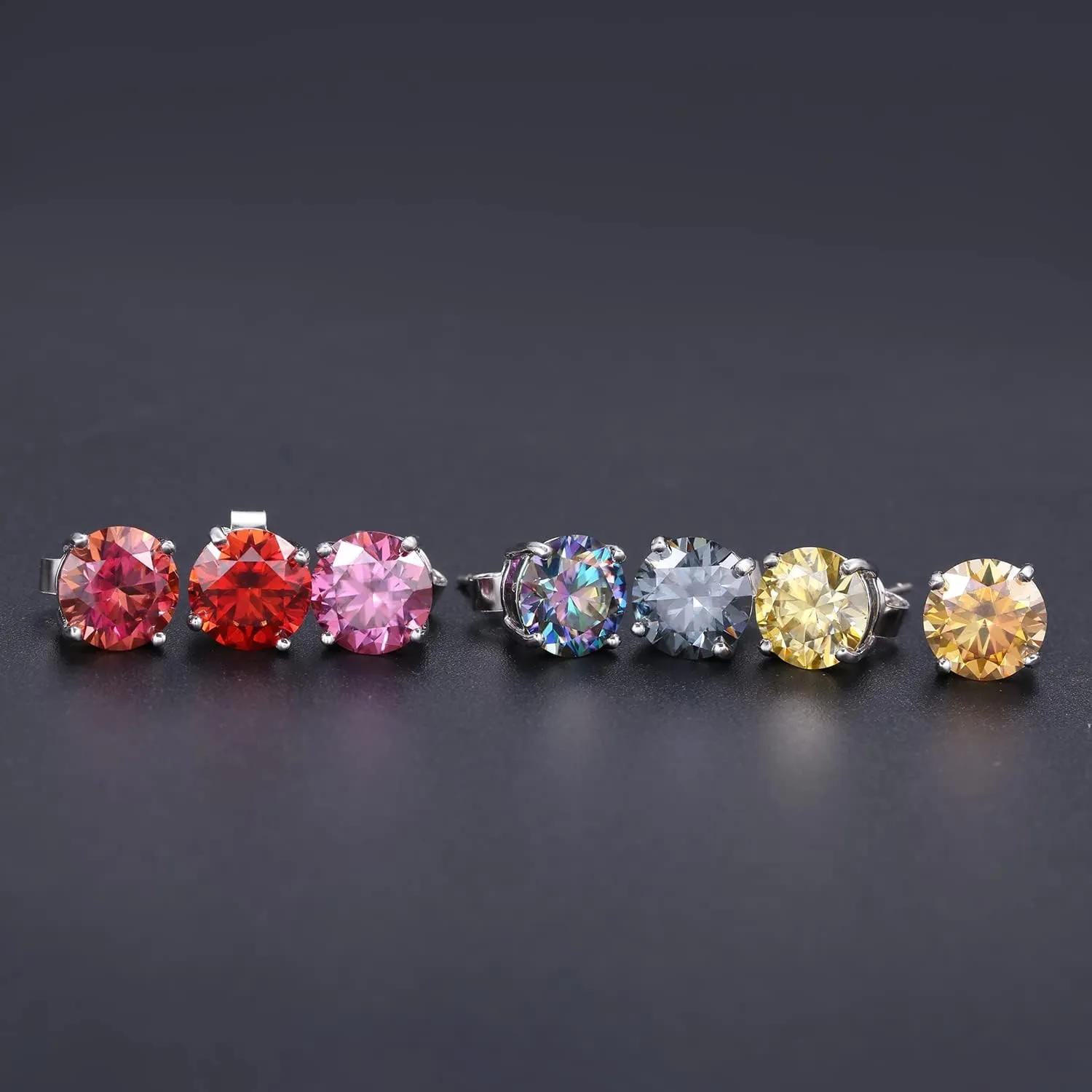 Moissanite Stud Earrings - 2.0 TW 8mm Pink/Yellow/Champagne/Garnet/Rainbow-Blue/Orange/Grey Lab Created imitation Diamond Earrings 925 Sterling Silver 18k White Gold Plated Wedding Earrings