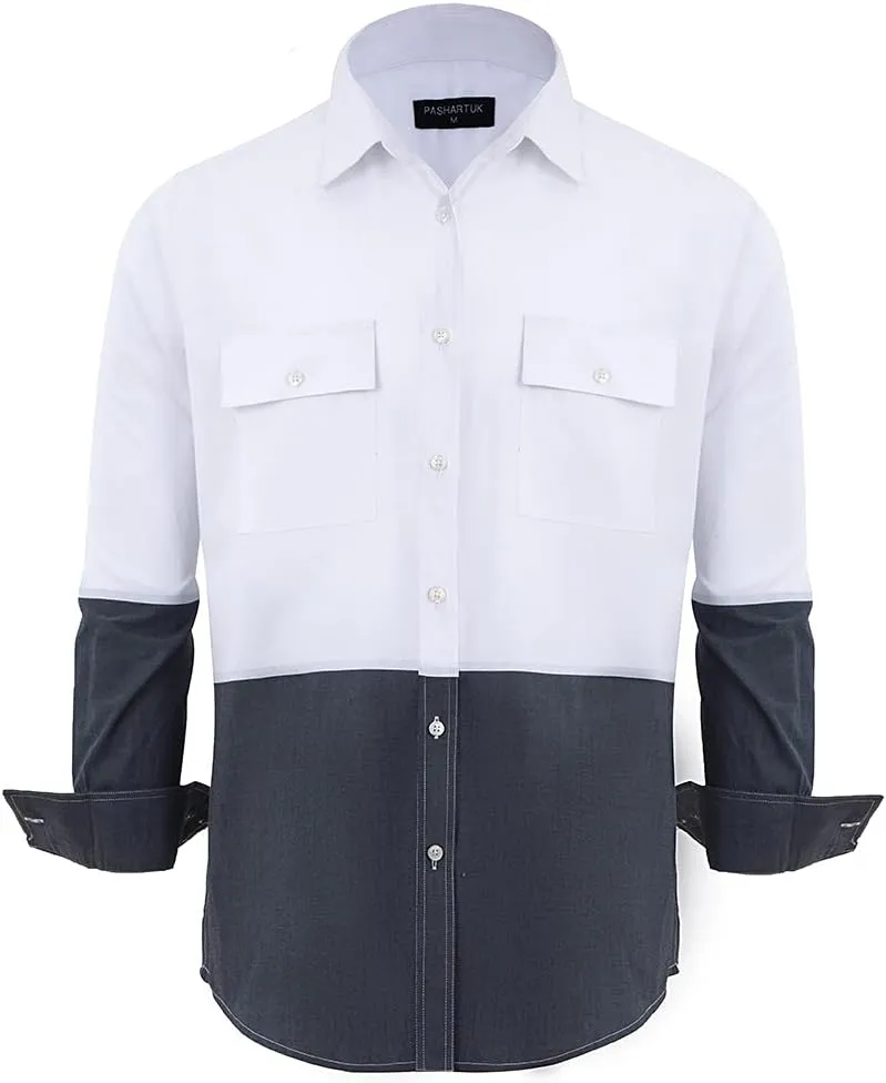 PASHARTUK Cotton Regular Fit Mens Long Sleeve Shirts Button Down Shirts for Men