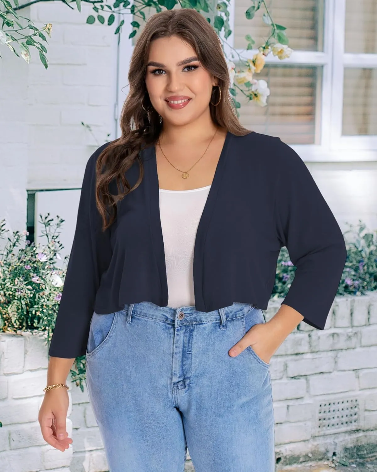 Plus Size Shrugs for Women Cropped Cardigan Knit Sweaters Open Front Bolero