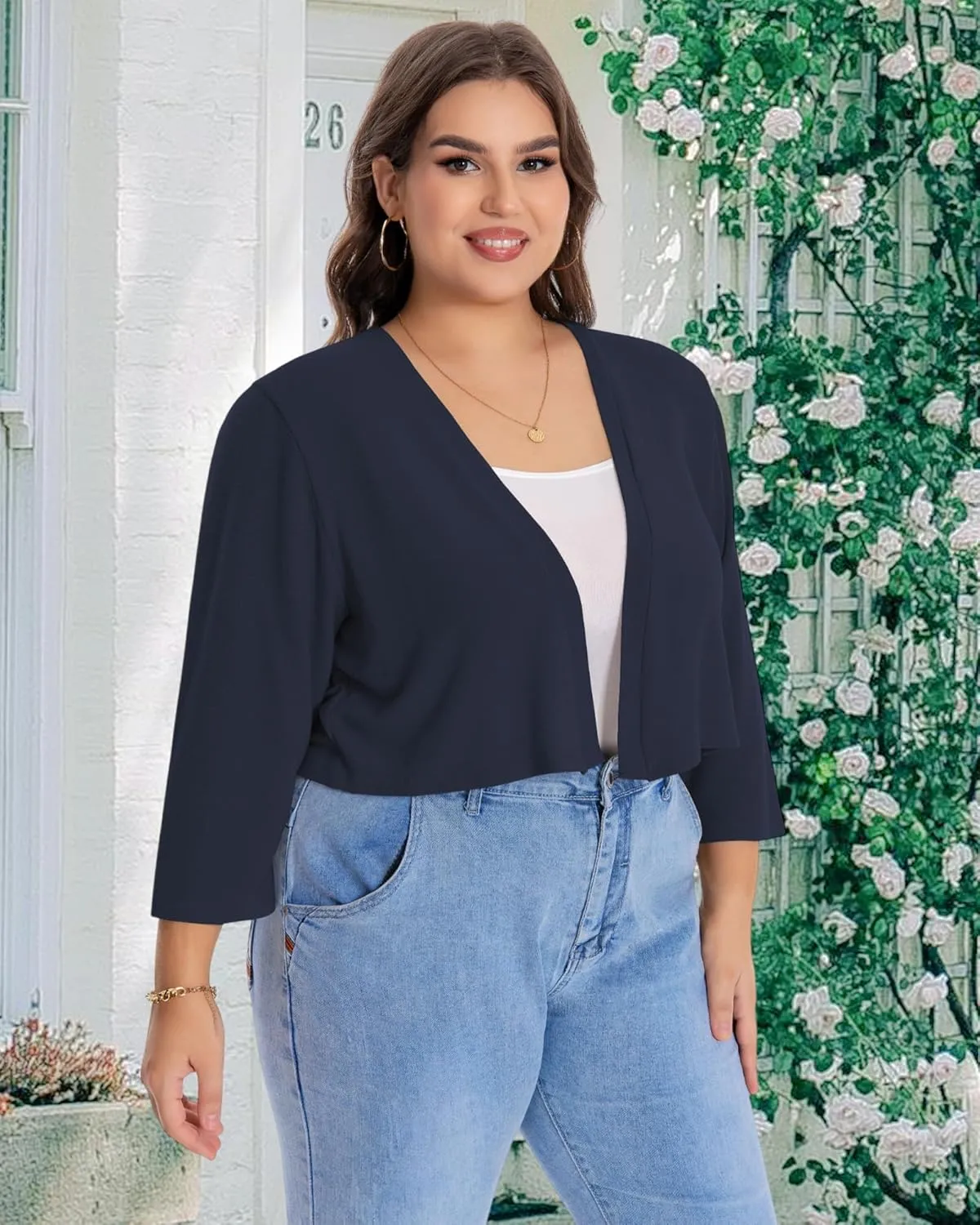 Plus Size Shrugs for Women Cropped Cardigan Knit Sweaters Open Front Bolero
