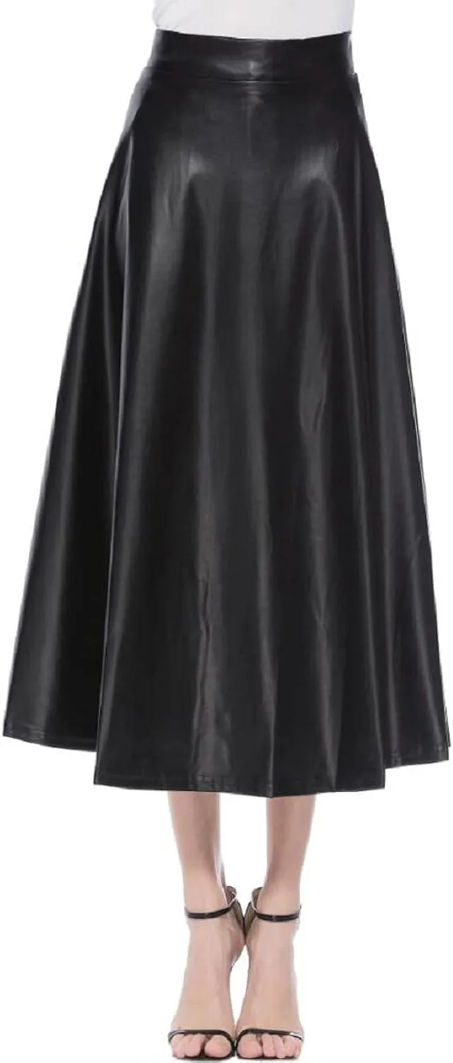 plus Size Skirts for Women 2x Solid Long High Leather A Color Womens Faux Skirt Line Skirts Waist Skirt