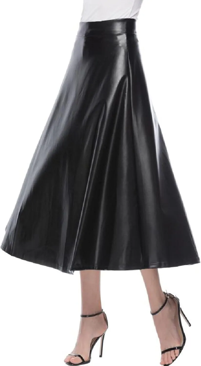 plus Size Skirts for Women 2x Solid Long High Leather A Color Womens Faux Skirt Line Skirts Waist Skirt
