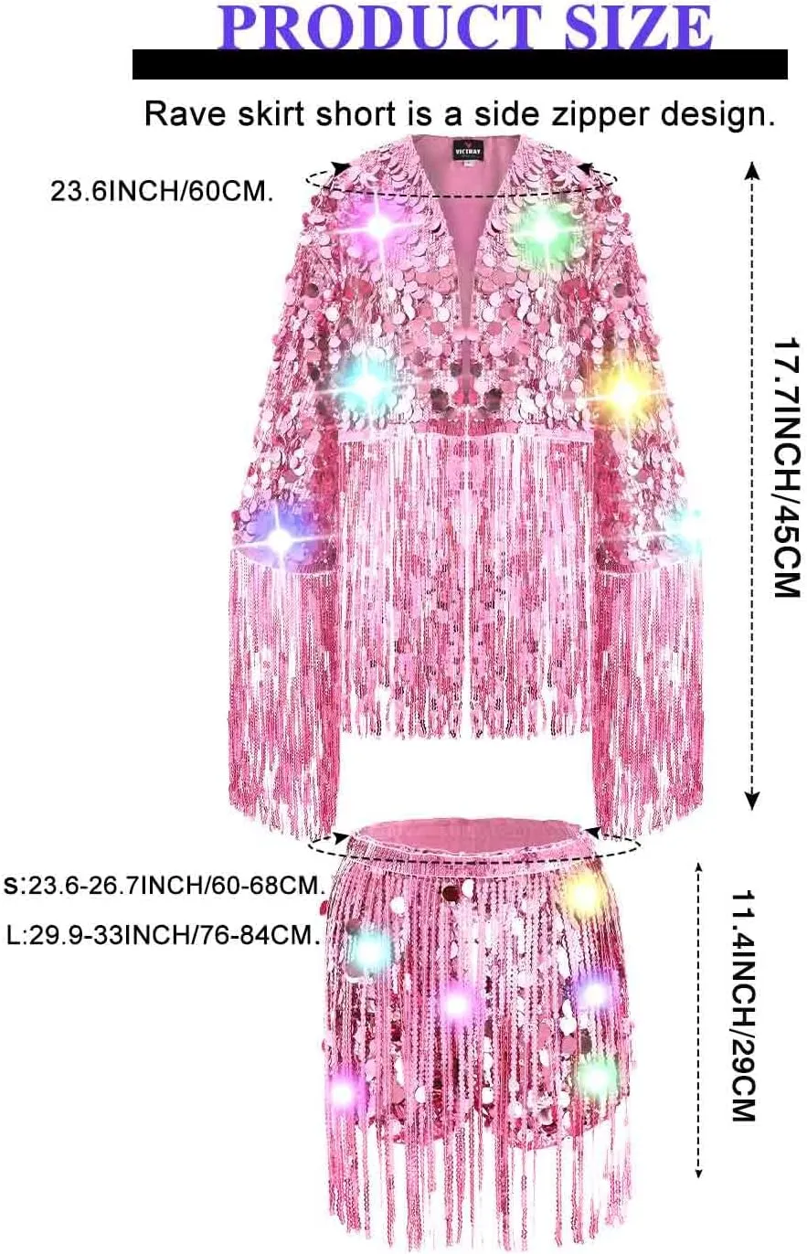 REETAN Pink Rave Outfit Light Up Sequin Jacket for Women