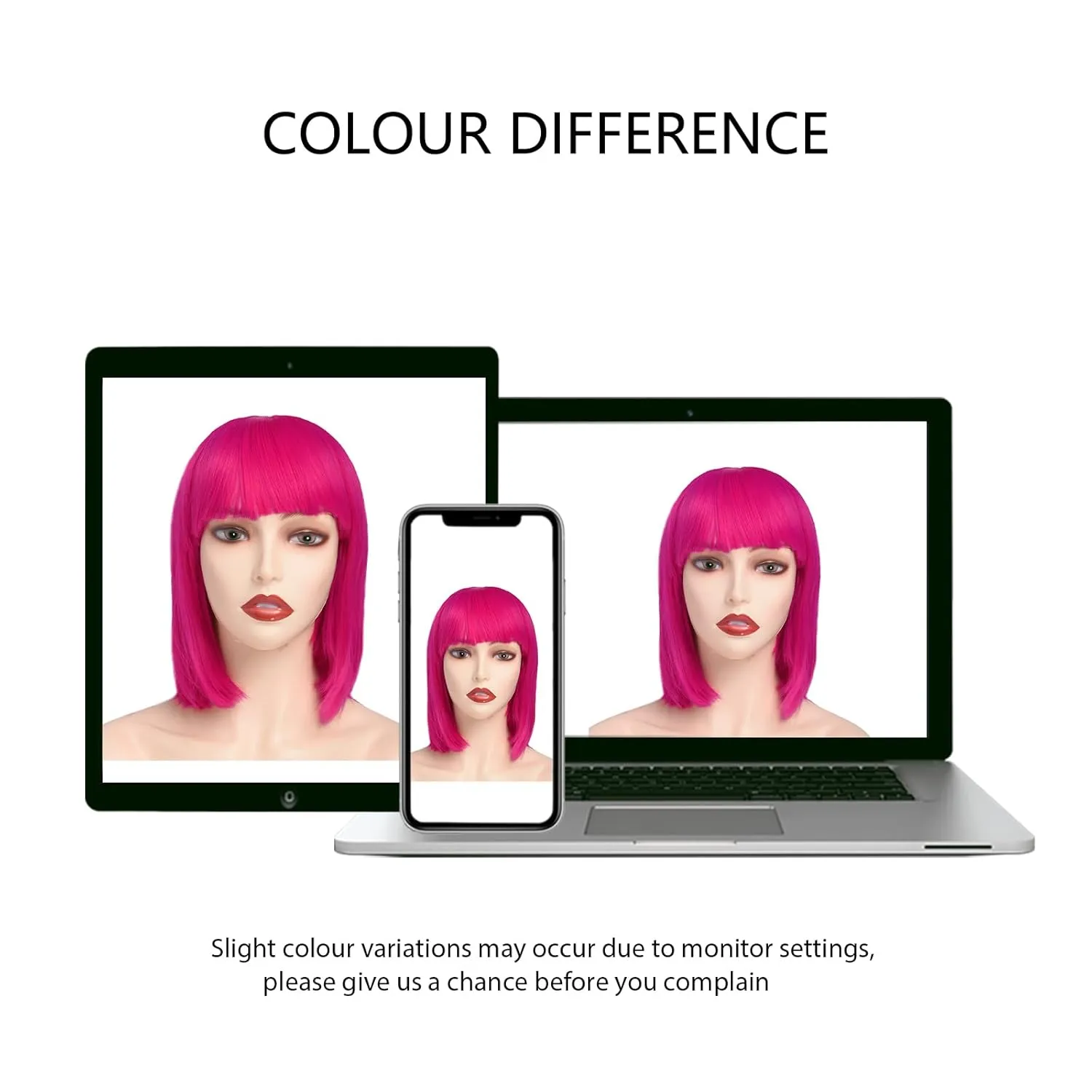 Rose bud Hot Pink Bob Wig with Fringe 12 Inch Short Straight Costume Wigs for Women Cosplay Party Halloween
