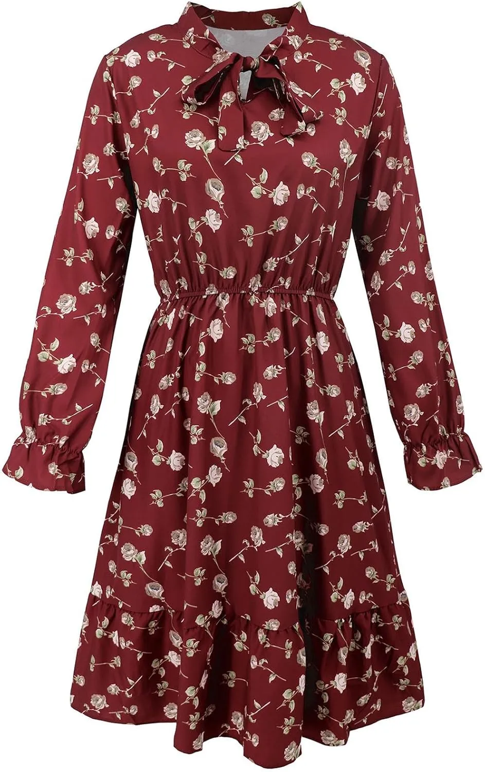 Summer Dresses for Women 2025 Trendy Bohemian Style Floral Midi Dress Long Sleeve Round-Neck Beach Casual Sundress