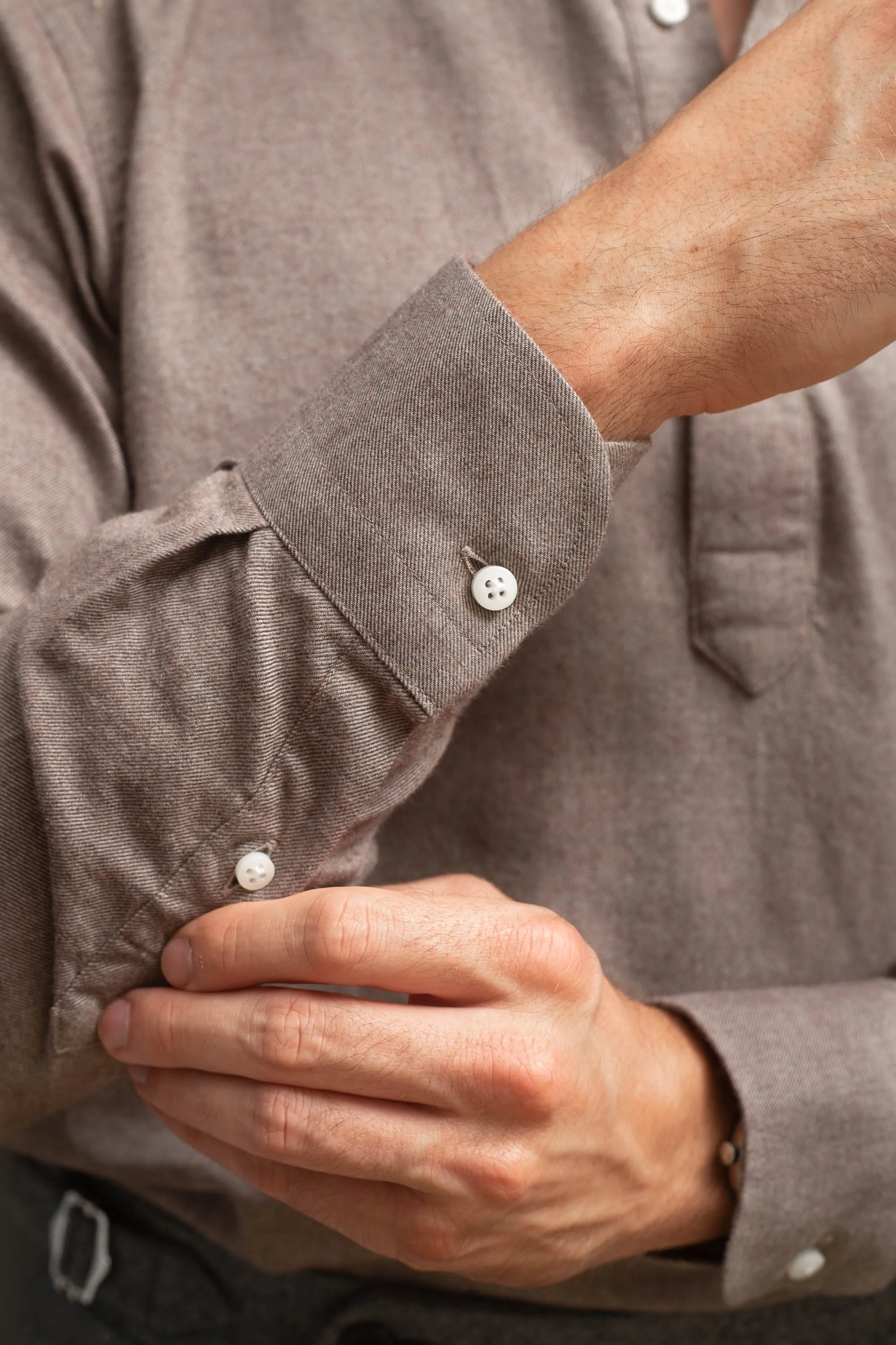 Taupe Popover Shirt - Flannel Touch - Made in Italy