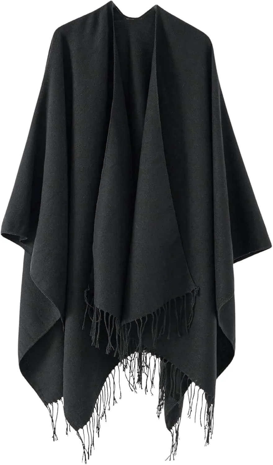 Verdusa Women's Fringe Shawls Wraps Winter Open Front Poncho Cape Oversized Cardigan Sweater