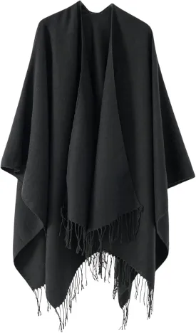 Verdusa Women's Fringe Shawls Wraps Winter Open Front Poncho Cape Oversized Cardigan Sweater
