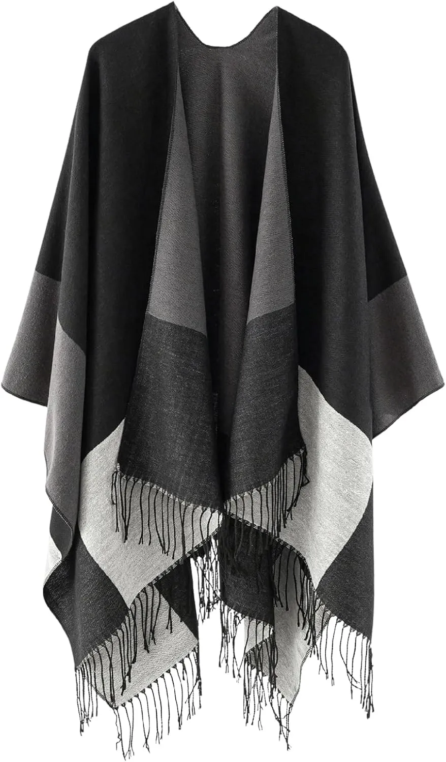 Verdusa Women's Fringe Shawls Wraps Winter Open Front Poncho Cape Oversized Cardigan Sweater