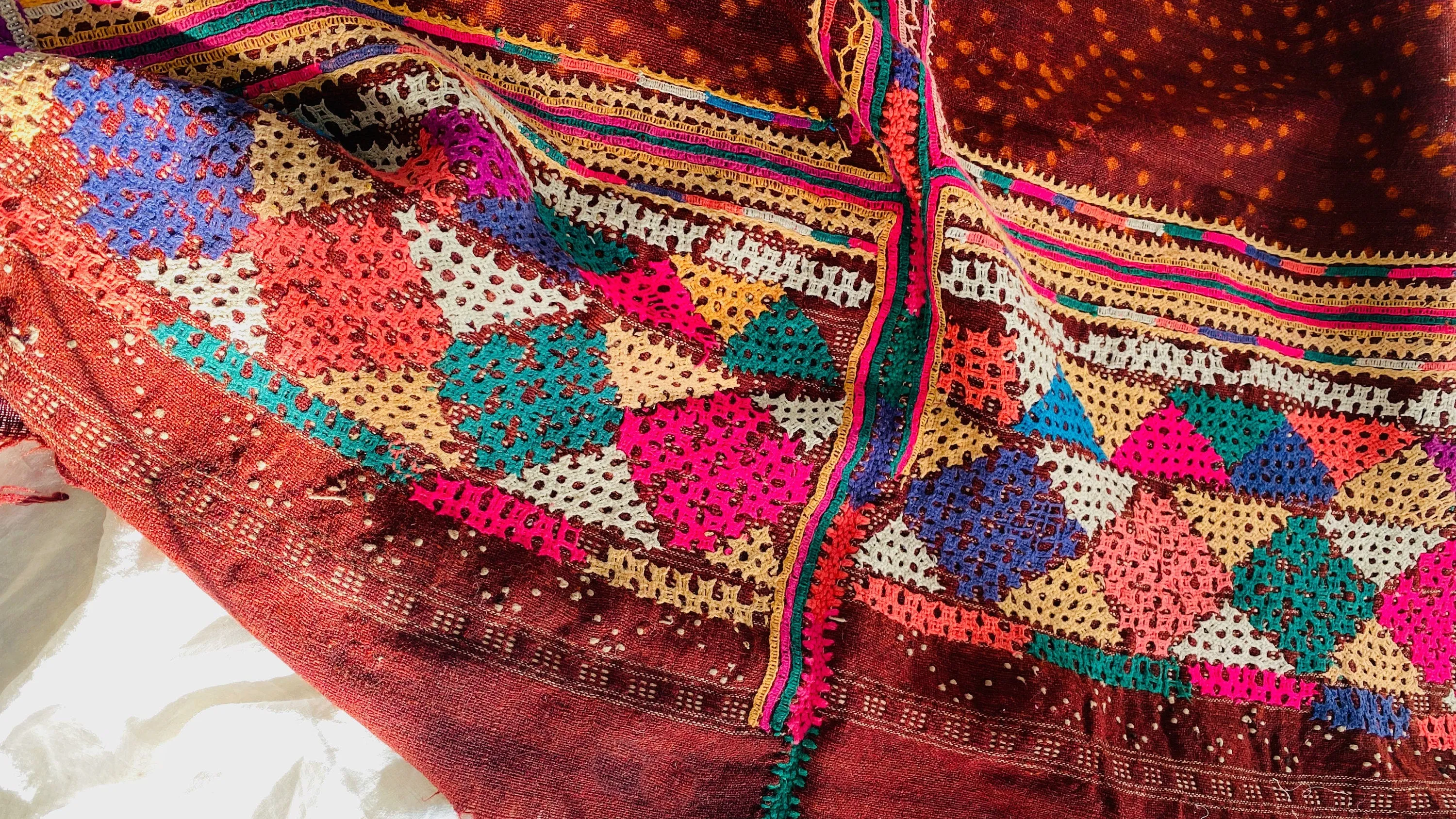 Vintage Rabari Wool Shawl & Throw. Embroidered 0185