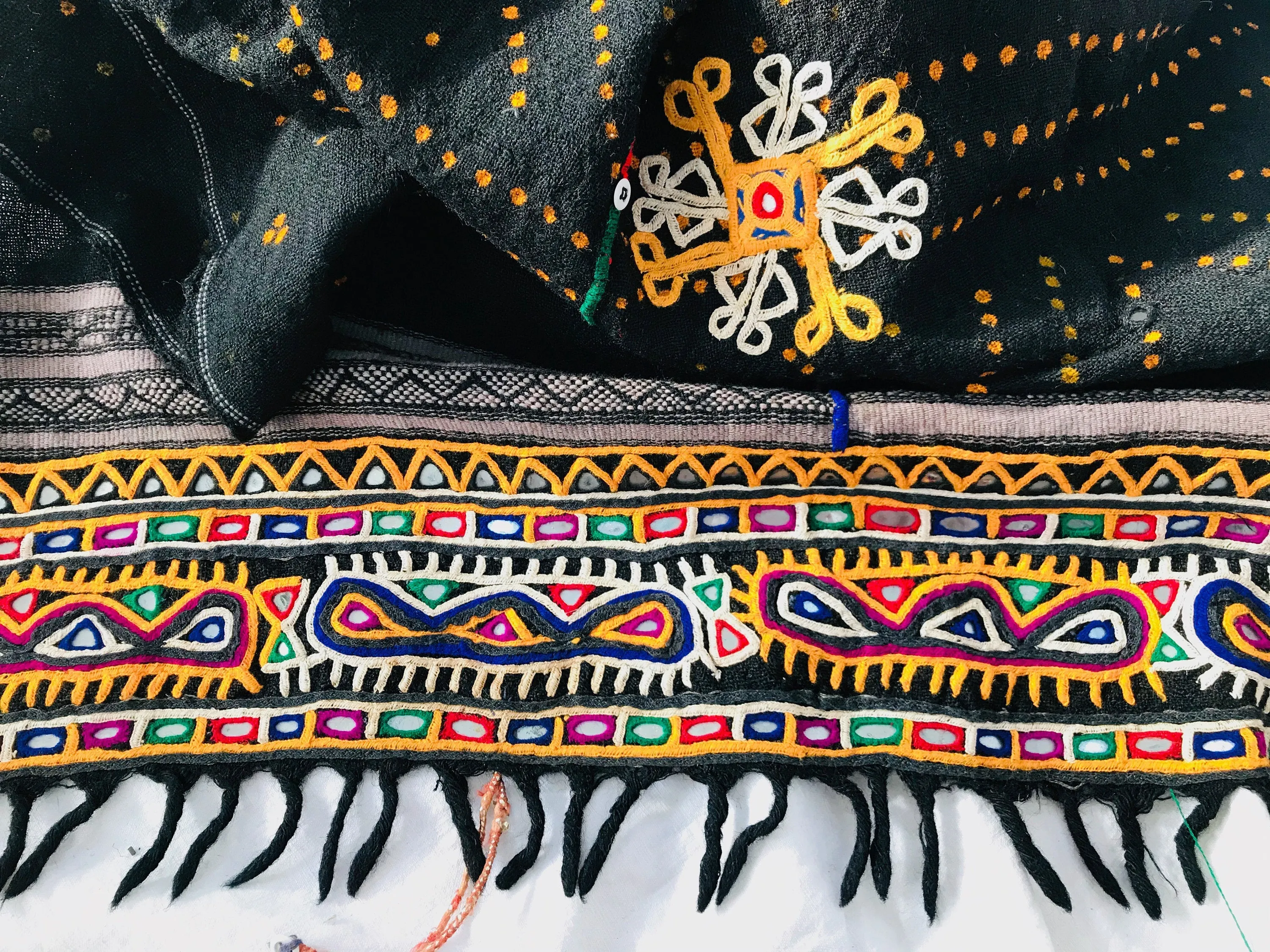 Vintage Rabari Wool Shawl And Throw. Embroidered, Mirrorwork