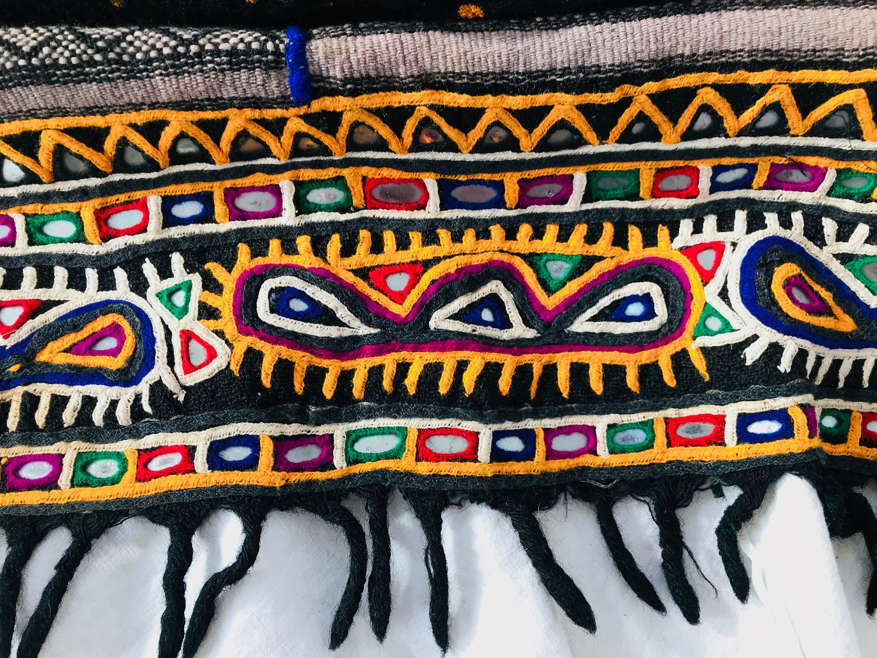 Vintage Rabari Wool Shawl And Throw. Embroidered, Mirrorwork