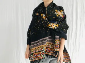 Vintage Rabari Wool Shawl And Throw. Embroidered, Mirrorwork