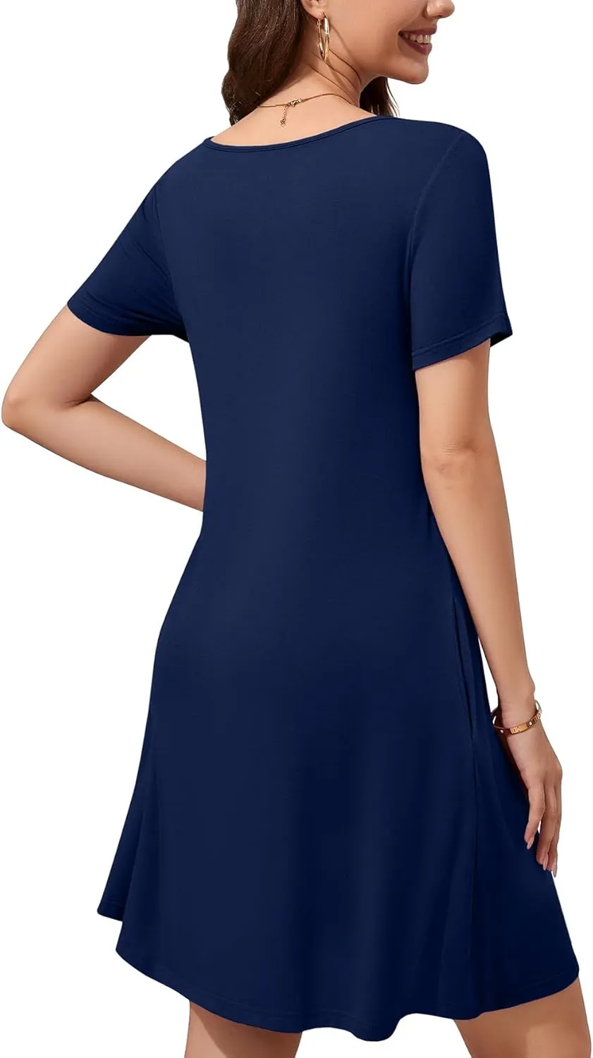 WEACZZY Summer Dresses for Women 2025 V-Neck Casual T Shirt Dress Loose Short Sleeve Flowy Dresses with Pockets