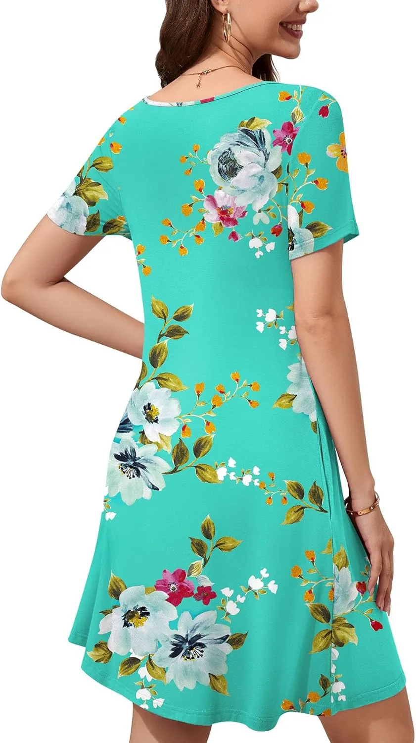 WEACZZY Summer Dresses for Women 2025 V-Neck Casual T Shirt Dress Loose Short Sleeve Flowy Dresses with Pockets