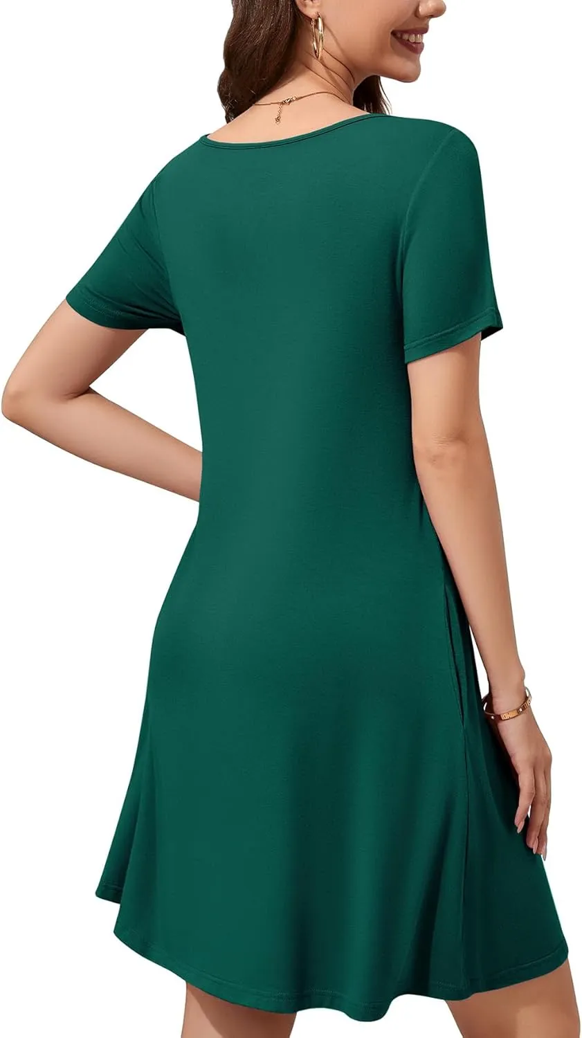 WEACZZY Summer Dresses for Women 2025 V-Neck Casual T Shirt Dress Loose Short Sleeve Flowy Dresses with Pockets