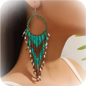 Western Boho Earrings for Women Dangling Boho Hoop Tassel Beads Earrings Statement Western Turquoise Earrings Bohemia Dangle Drop Earrings Western Jewelry Outfit Accessories
