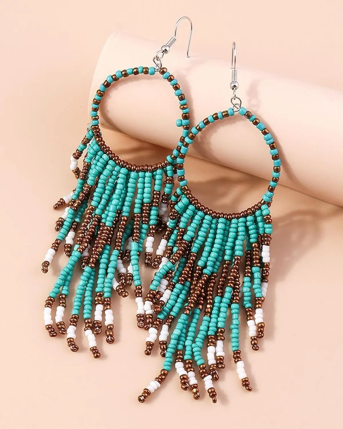 Western Boho Earrings for Women Dangling Boho Hoop Tassel Beads Earrings Statement Western Turquoise Earrings Bohemia Dangle Drop Earrings Western Jewelry Outfit Accessories