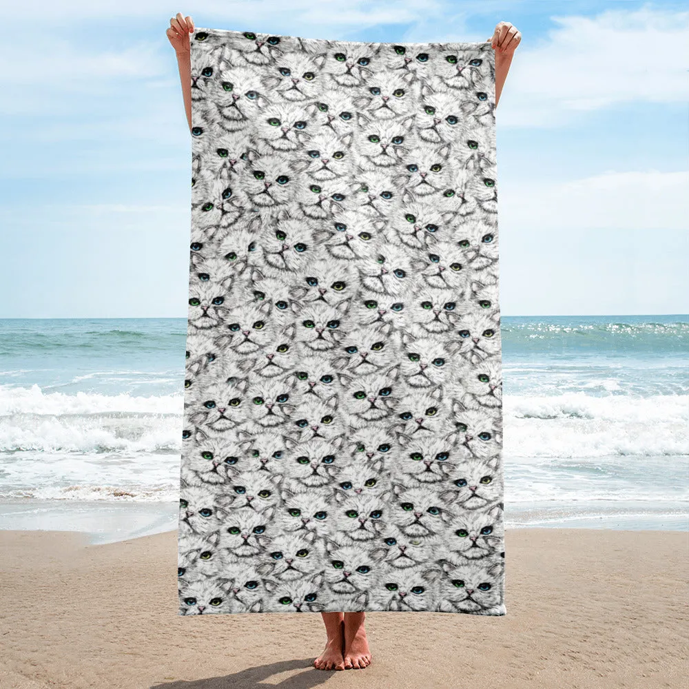 WHITE ANGORA KITTY FACES Towel