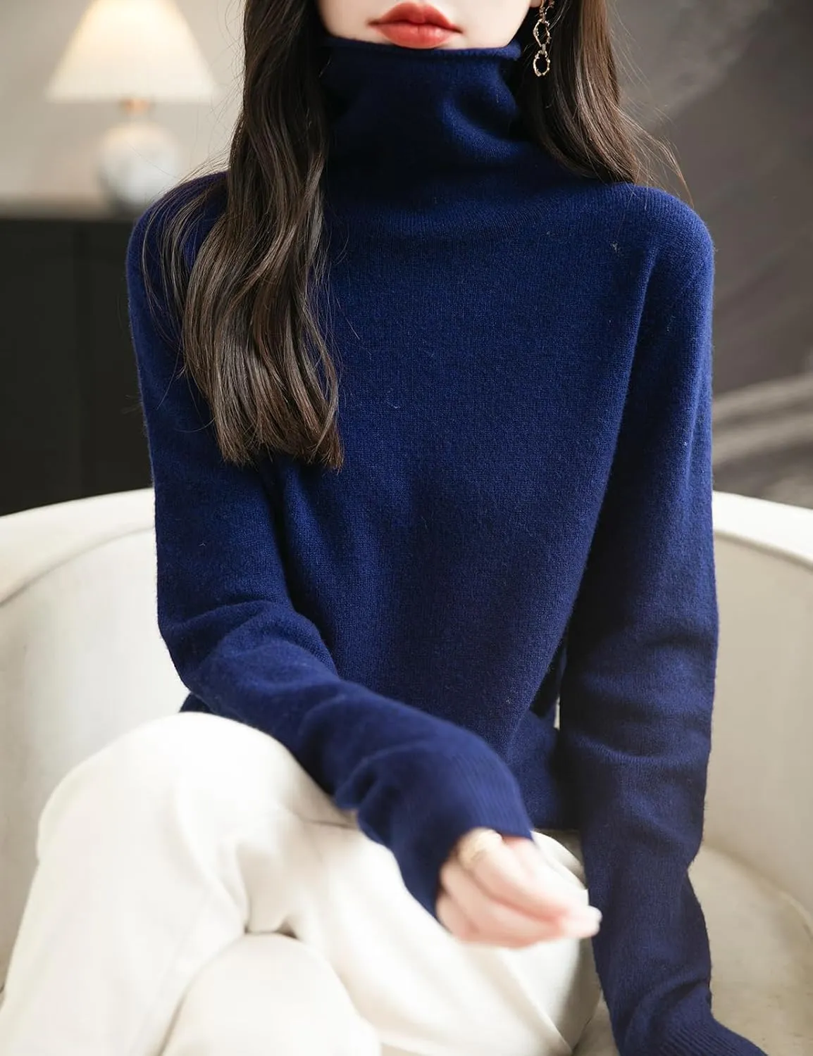 Women's 100% Merino Wool Seamless Sweater Turtleneck First-Line Ready to Wear Long Sleeve Knitted Pullover Tops