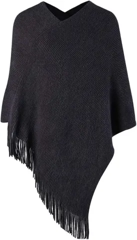 Womens Poncho Sweater V Neck Knitted Pullover Shawls Wraps Capes with Fringes Gifts for Women Mom