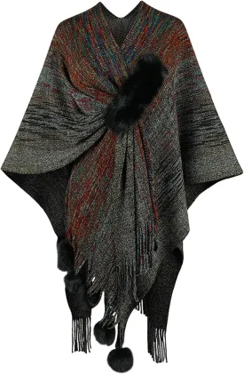 Women's Shawls and Wraps Open Front Poncho Cape Winter Sweater