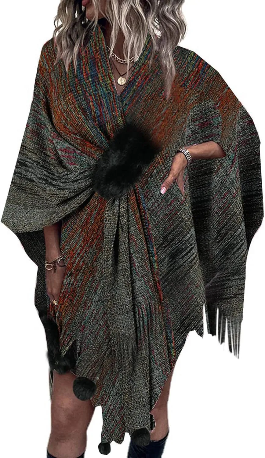 Women's Shawls and Wraps Open Front Poncho Cape Winter Sweater