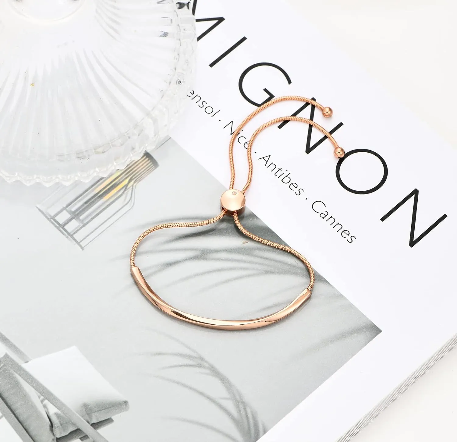 WOWORAMA Adjustable Slider Bracelets for Women Bar Friendship Bangle Bracelet for Women Gold/White Gold/Rose Gold Bolo Bracelet