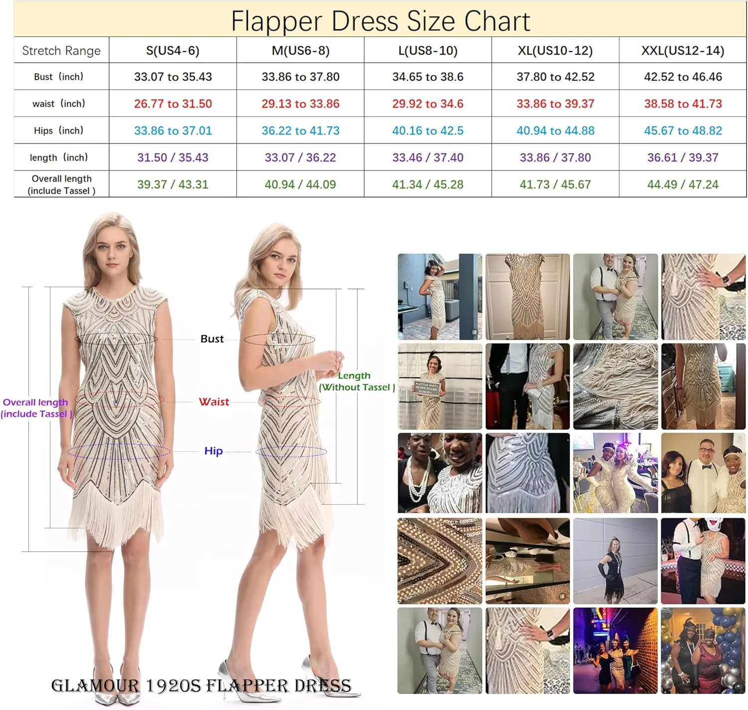 Wuchieal Women's 1920's Dress Flapper Vintage Great Gatsby Knee-Length Dresses Party Dress