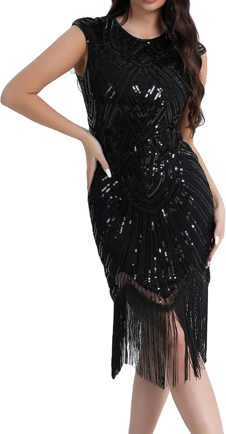 Wuchieal Women's 1920's Dress Flapper Vintage Great Gatsby Knee-Length Dresses Party Dress