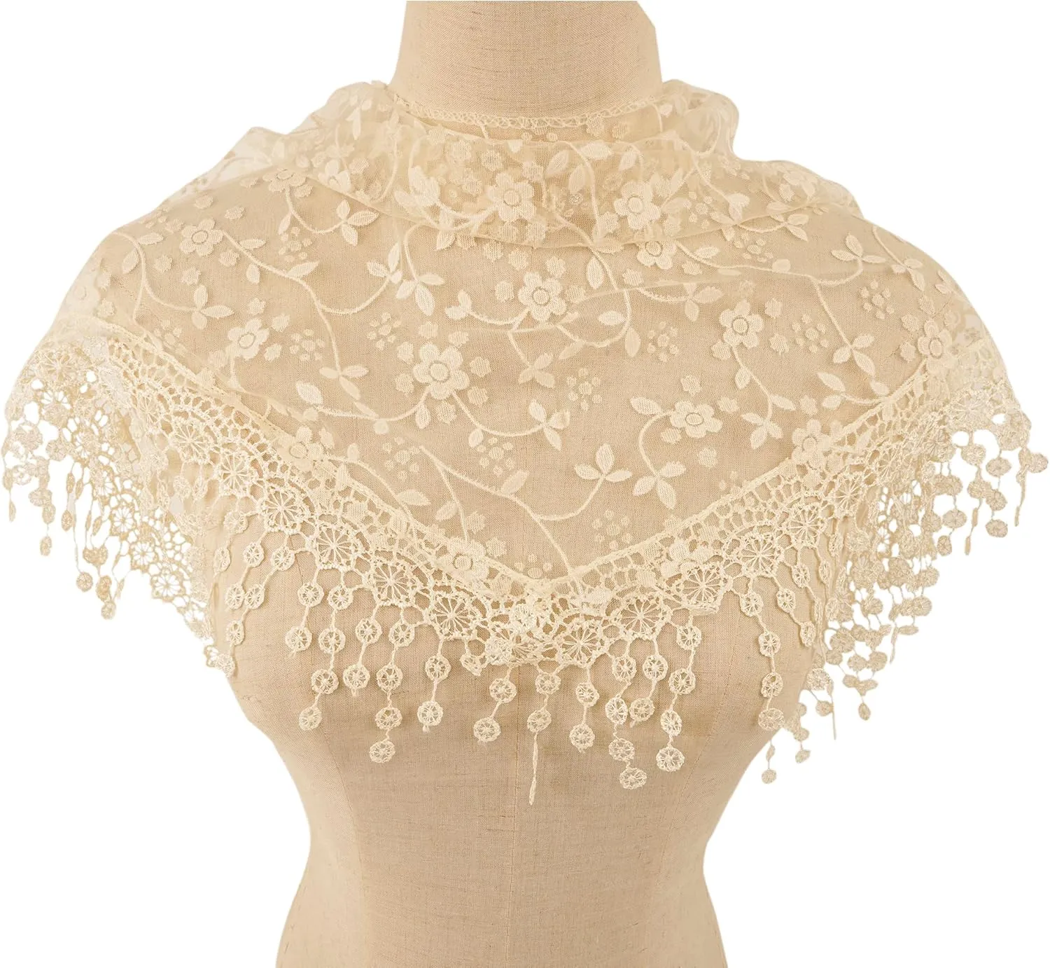 YOUR SMILE Lightweight Soft Leaf Lace Fringes Triangular Floral Fashion Towel Scarf Wrap for Women