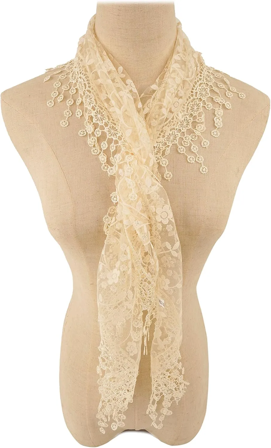 YOUR SMILE Lightweight Soft Leaf Lace Fringes Triangular Floral Fashion Towel Scarf Wrap for Women