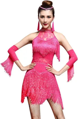ZX Women's Dance Dress Rhinestone Sequin Fringe Flapper Party Dress Latin Salsa Ballroom Dancing 4 Pieces Outfits
